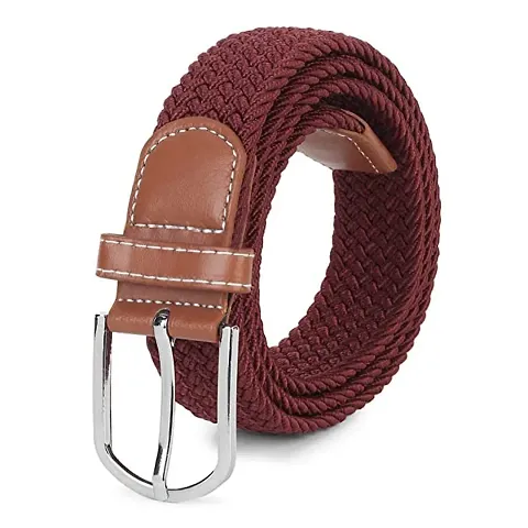 ESSTAIN Stretchable Braided Belt for Women and Men (Pack of 1) (Maroon)