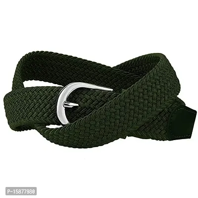 ESSTAIN Stretchable Braided Cotton Belt for Women and Men (Pack of 1) (Green)-thumb2