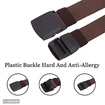 ESSTAIN Men's Nylon woven fabric Belt, Hole free plastic flap buckle (Brown)-thumb4