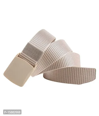 ESSTAIN Men's Nylon woven fabric Belt, Hole free plastic flap buckle (Cream)-thumb4