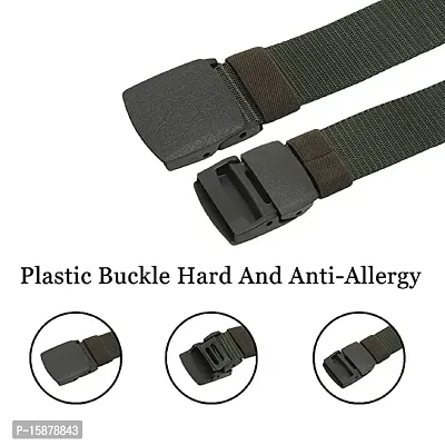 ESSTAIN Men's Nylon woven fabric Belt, Hole free plastic flap buckle(Pack of 2) (Black  Green)-thumb5