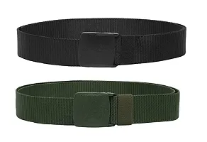 ESSTAIN Men's Nylon woven fabric Belt, Hole free plastic flap buckle(Pack of 2) (Black  Green)-thumb1