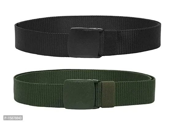 ESSTAIN Men's Nylon woven fabric Belt, Hole free plastic flap buckle(Pack of 2) (Black  Green)-thumb2