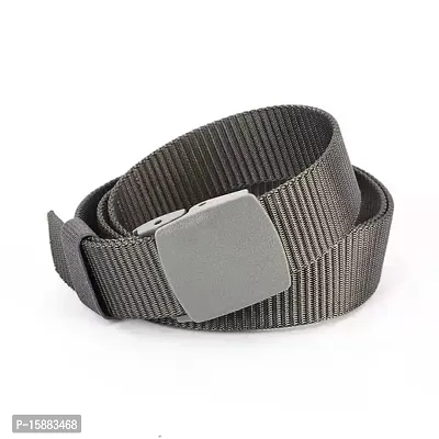 ESSTAIN Men's Nylon woven fabric Belt, Hole free plastic flap buckle (Gray)-thumb3