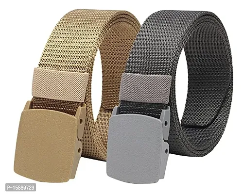 ESSTAIN Men's Army Tactical Automatic Buckle Nylon Canvas Survival Strap Waist Belt (Gold  Grey)