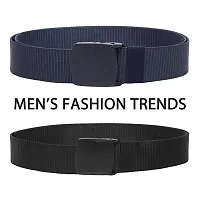 ESSTAIN Men's Nylon woven fabric Belt, Hole free plastic flap buckle(Pack of 2) (Black  Blue)-thumb1