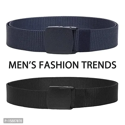 ESSTAIN Men's Nylon woven fabric Belt, Hole free plastic flap buckle(Pack of 2) (Black  Blue)-thumb2