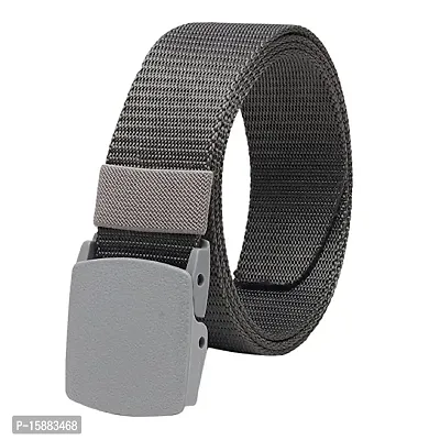 ESSTAIN Men's Nylon woven fabric Belt, Hole free plastic flap buckle (Gray)