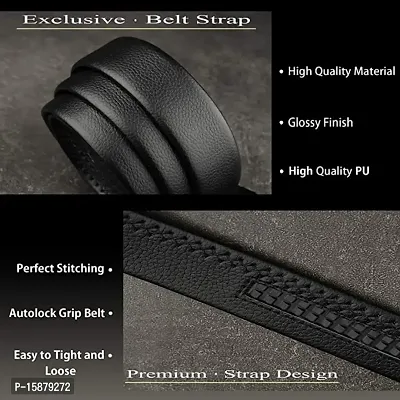 ESSTAIN Men's PU Leather Black Autolock Grip Belt (Black02)-thumb2