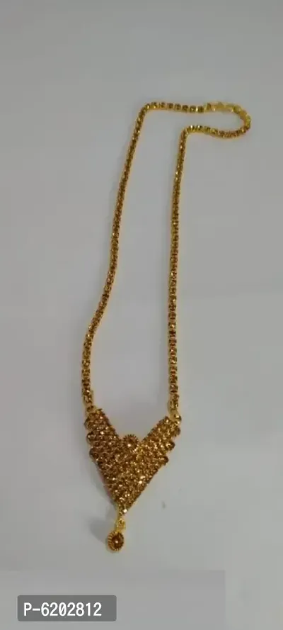 Stylish Metal Golden American Diamond Necklace For Women-thumb0