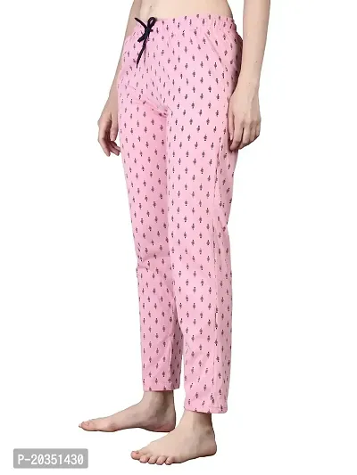 Kisva Women's Pink Cotton Printed Pyjama for Nightwear/Night Pants-thumb3