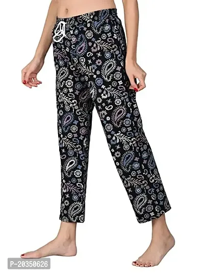 Kisva Navy Blue Printed Pajama/Nightwear/Lounge Wear/Night Pants for Women-thumb2