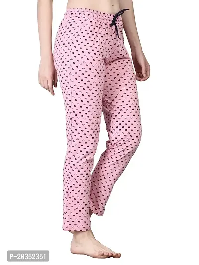 Kisva Women's Cotton Bow Printed Pink Pyjama for Nightwear Wear/Night Pants-thumb4