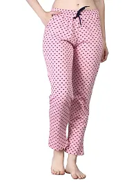 Kisva Women's Cotton Bow Printed Pink Pyjama for Nightwear Wear/Night Pants-thumb1