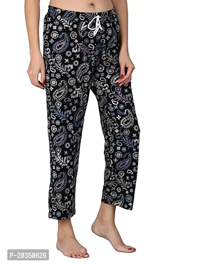 Kisva Navy Blue Printed Pajama/Nightwear/Lounge Wear/Night Pants for Women-thumb0