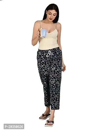 Kisva Navy Blue Printed Pajama/Nightwear/Lounge Wear/Night Pants for Women-thumb5