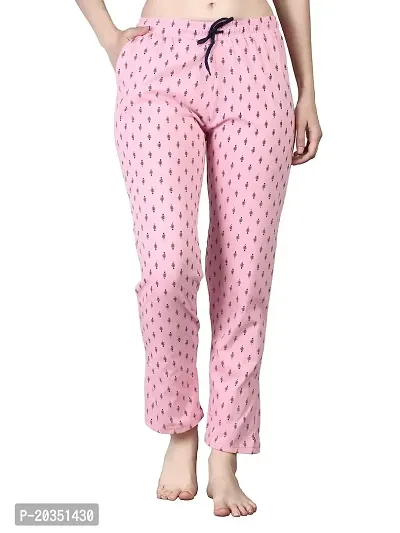 Kisva Women's Pink Cotton Printed Pyjama for Nightwear/Night Pants-thumb2