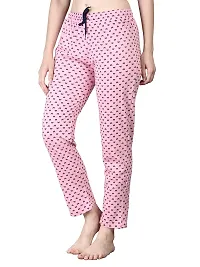 Kisva Women's Cotton Bow Printed Pink Pyjama for Nightwear Wear/Night Pants-thumb2