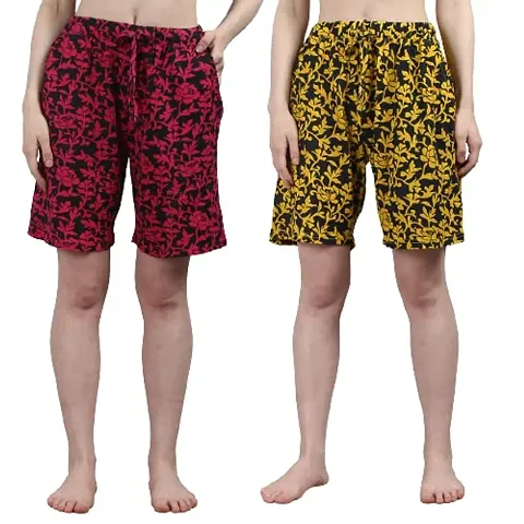 Kisva Women's Super Comfortable Relaxed Fit Shorts, Flower Shorts/Hot Casual Pants Women (Pack of 2 Combo)