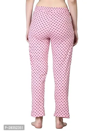 Kisva Women's Cotton Bow Printed Pink Pyjama for Nightwear Wear/Night Pants-thumb5