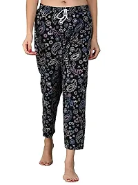 Kisva Navy Blue Printed Pajama/Nightwear/Lounge Wear/Night Pants for Women-thumb2