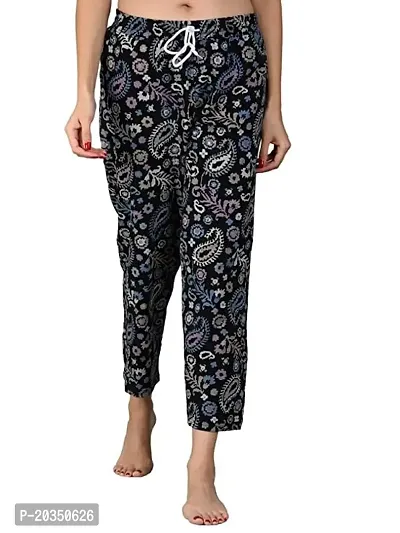 Kisva Navy Blue Printed Pajama/Nightwear/Lounge Wear/Night Pants for Women-thumb3