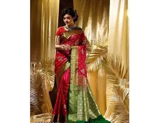 Banarasi Satin Silk Two Tone Zari Woven Sarees With Heavy Pallu and Blouse Piece