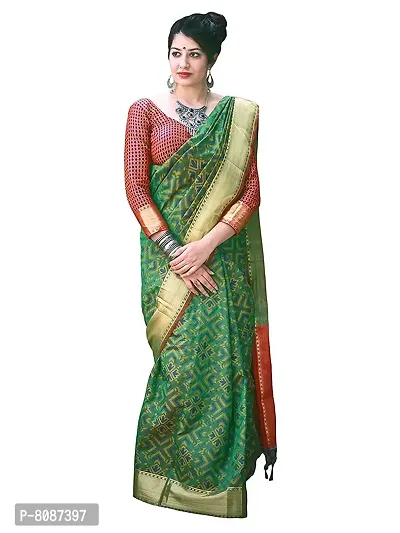 Pandadi Saree Women's Kanchipuram Silk Blend Saree With Blouse Piece (@2013PS15_Red, Green)