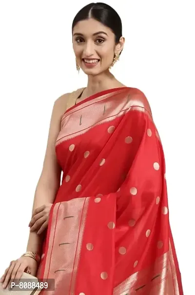 Pandadi Saree Women's Paithani Silk Saree With Blouse Piece (Red)