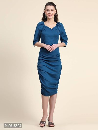 Stylish Fancy Teal Lycra Solid Bodycon Dress For Women