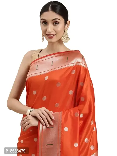 Pandadi Saree Women's Paithani Silk Saree With Blouse Piece (Orange)