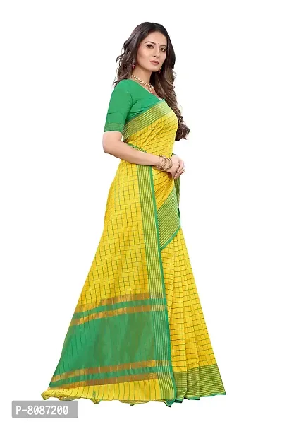 Pandadi Saree Women's Woven Cotton Blend Saree With Blouse Piece (94PS4_Yellow-green)-thumb3