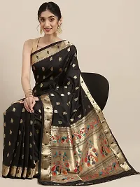 Pandadi Saree Women's Paithani Paithani Silk Saree With Blouse Piece (380PS5_Black)-thumb1