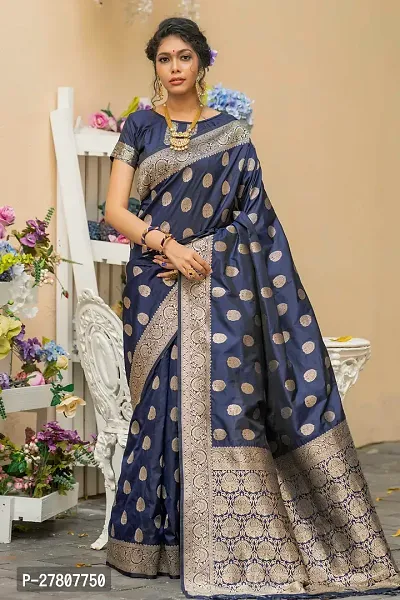 Womens Banarasi Silk Blend Saree With Blouse Piece