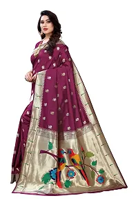 Pandadi Saree Women's Paithani Paithani Silk Saree with Blouse Piece (184PS_Purple)-thumb1