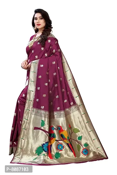 Pandadi Saree Women's Paithani Paithani Silk Saree with Blouse Piece (184PS_Purple)-thumb2