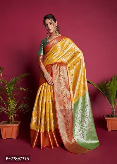 Womens Soft Kanjivaram Silk Blend Saree With Blouse Piece-thumb0