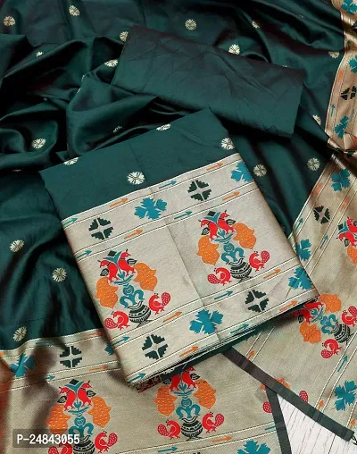 Green Taffeta Silk Dress Material Set with Paithani Pattern