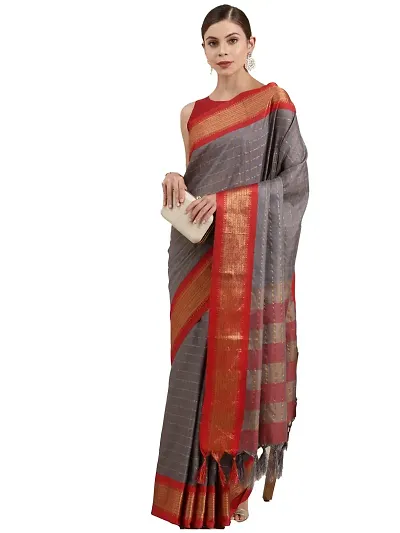 Pandadi Saree Women's Cotton Silk Checkered Saree With Blouse Piece