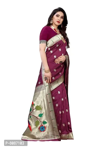 Pandadi Saree Women's Paithani Paithani Silk Saree with Blouse Piece (184PS_Purple)-thumb3