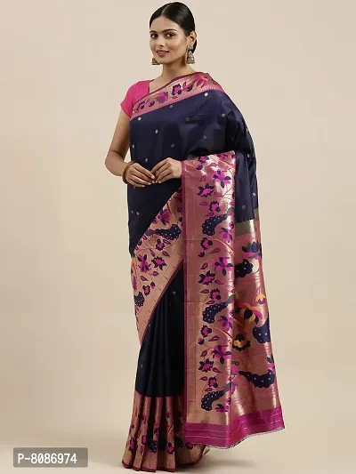 Pandadi Saree Women's Paithani Paithani Silk Saree with Blouse Piece (287PS8_Navy Blue)-thumb4