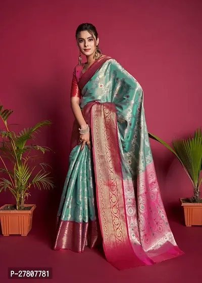 Womens Soft Kanjivaram Silk Blend Saree With Blouse Piece