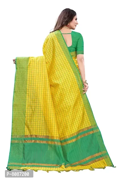 Pandadi Saree Women's Woven Cotton Blend Saree With Blouse Piece (94PS4_Yellow-green)-thumb4