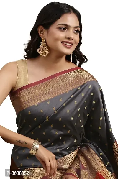 Pandadi Saree Women's Banarasi Silk Saree With Blouse Piece (370PS4_ Grey)