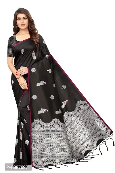 Pandadi Saree Women's Banarasi Silk Saree With Blouse Piece (109PS2_Black)