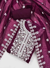 Purple Chanderi Silk Embroidered Unstitched Dress Material-thumb1