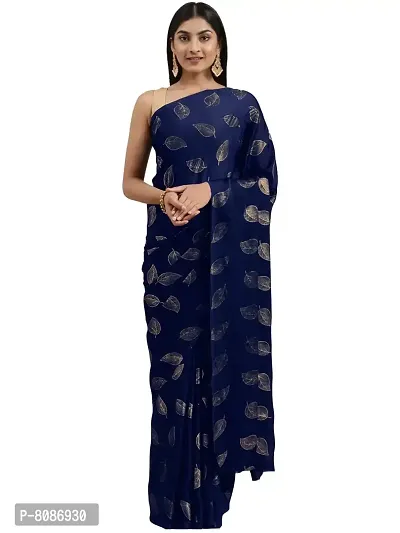 Pandadi Saree Women's Satin Pure Georgette Saree With Blouse Piece (21PS8_Navy Blue)-thumb0