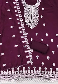 Purple Chanderi Silk Embroidered Unstitched Dress Material-thumb2