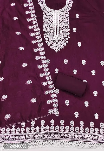 Purple Chanderi Silk Embroidered Unstitched Dress Material-thumb3