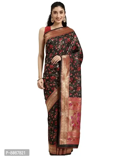 Pandadi Saree Women's Paithani Silk Saree With Unstitched Blouse Piece-thumb0